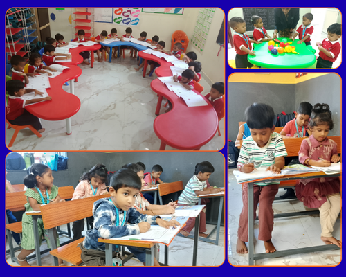 Children learning letters, numbers and early reading at BrightCorner Global School, a playgroup and pre-primary in Shaikpet, Hyderabad