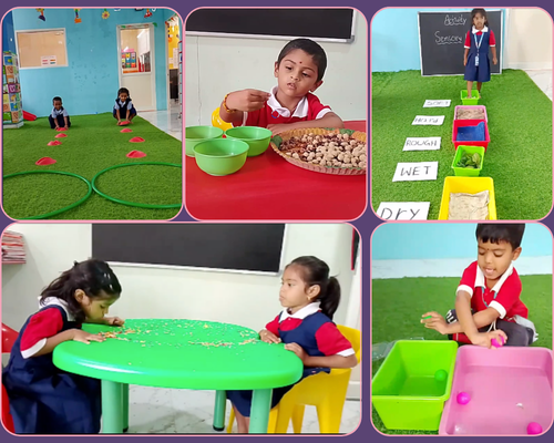 Preschool children doing art, craft and origami activities at BrightCorner Global School, Shaikpet, Hyderabad